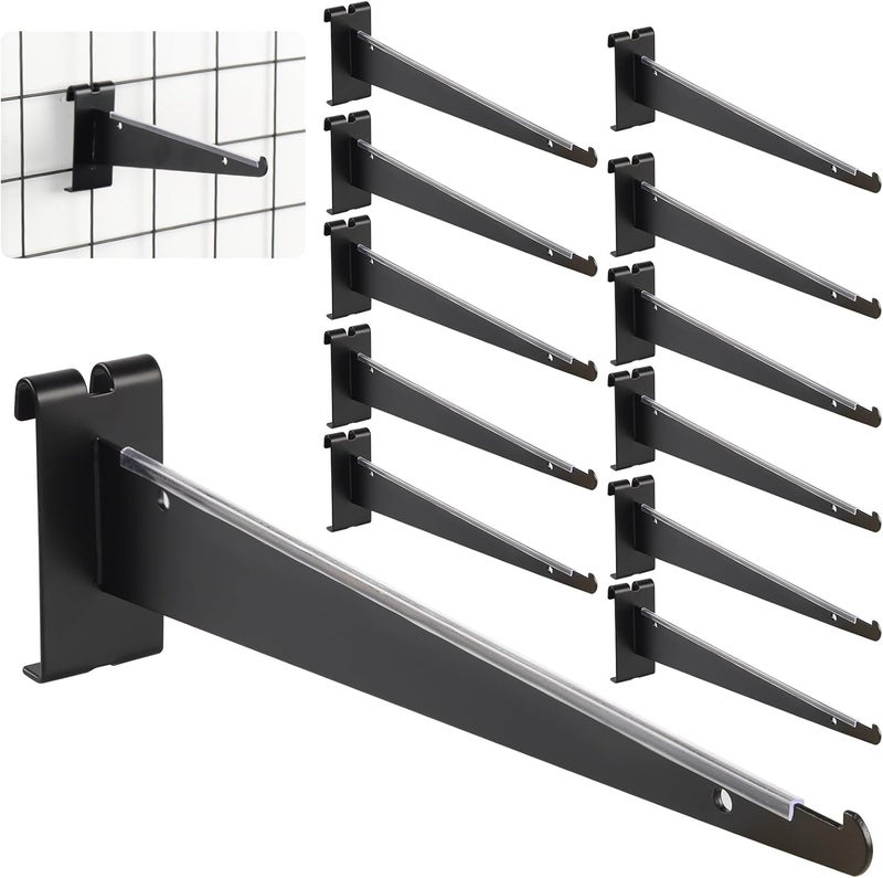 Alffun 12 PCS Gridwall Knife Shelf Bracket with Lip, 12" Metal Gridwall Brackets Hooks Heavy Duty Shelf Bracket Gridwall Accessories - Fits All 3" Grid Panels - Image 1